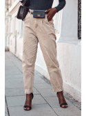 Loose jeans with a belt, beige 6693 - Online store - Boutique